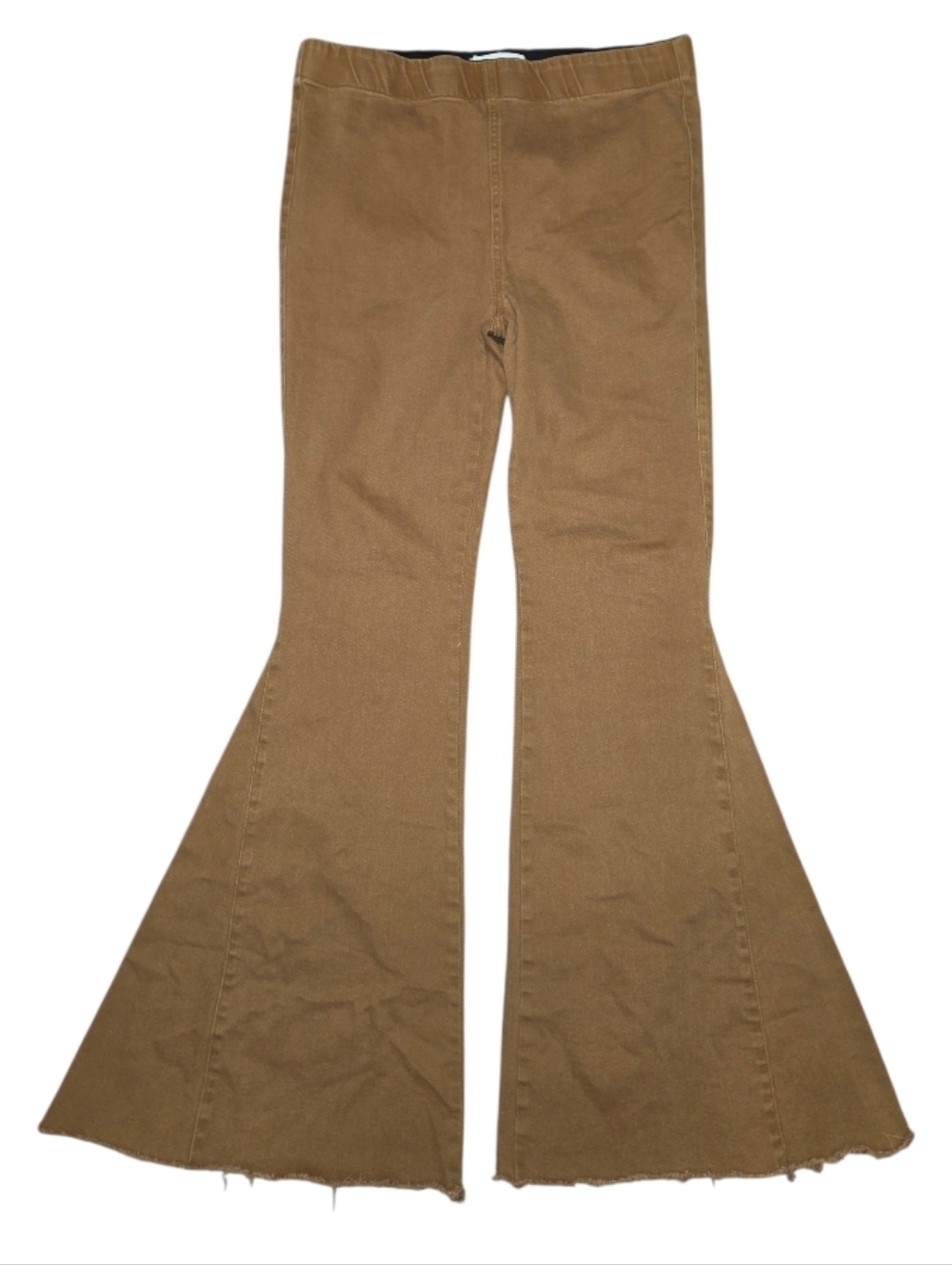 Newbury Kustom Tan Flare Raw Hem Pull On Jeans